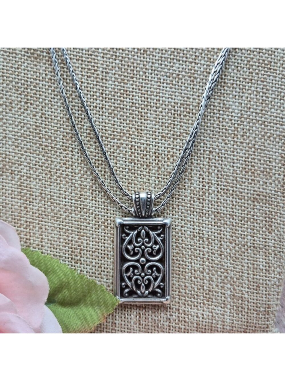 Brighton Berkeley Silver Tone Double Strand Necklace Heart Scroll Pendant 26"